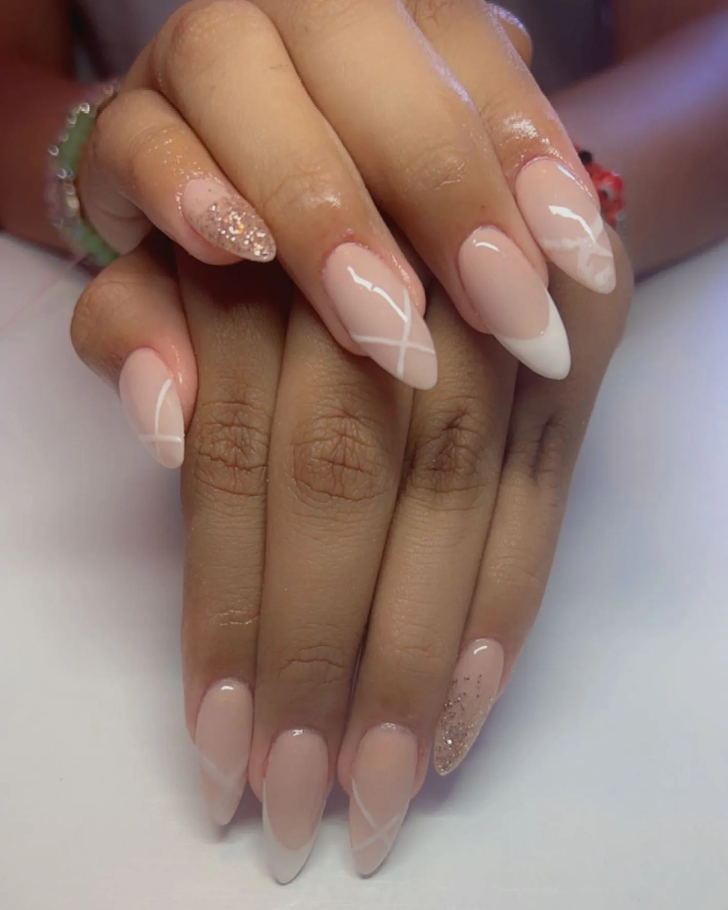 Nude Almond Nails with Minimalist Design