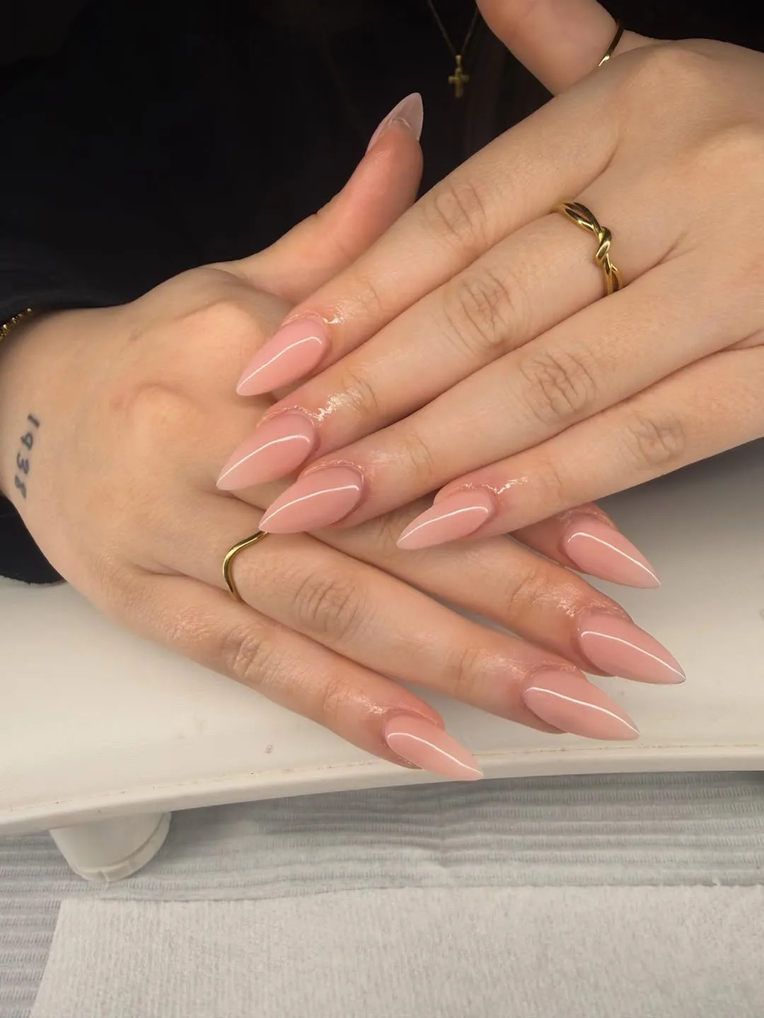 Nude Almond Nails with Delicate Nail Art