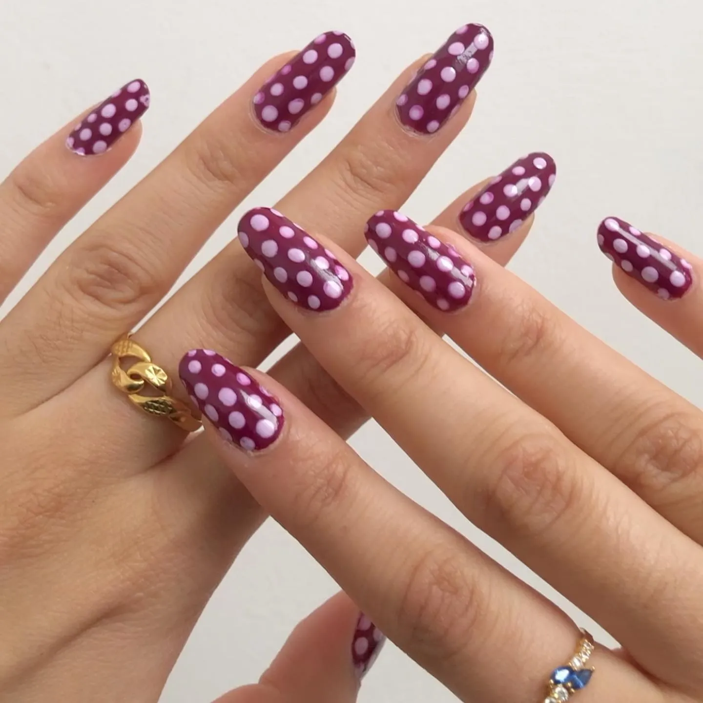 Purple Polka Dot Coffin Nails
