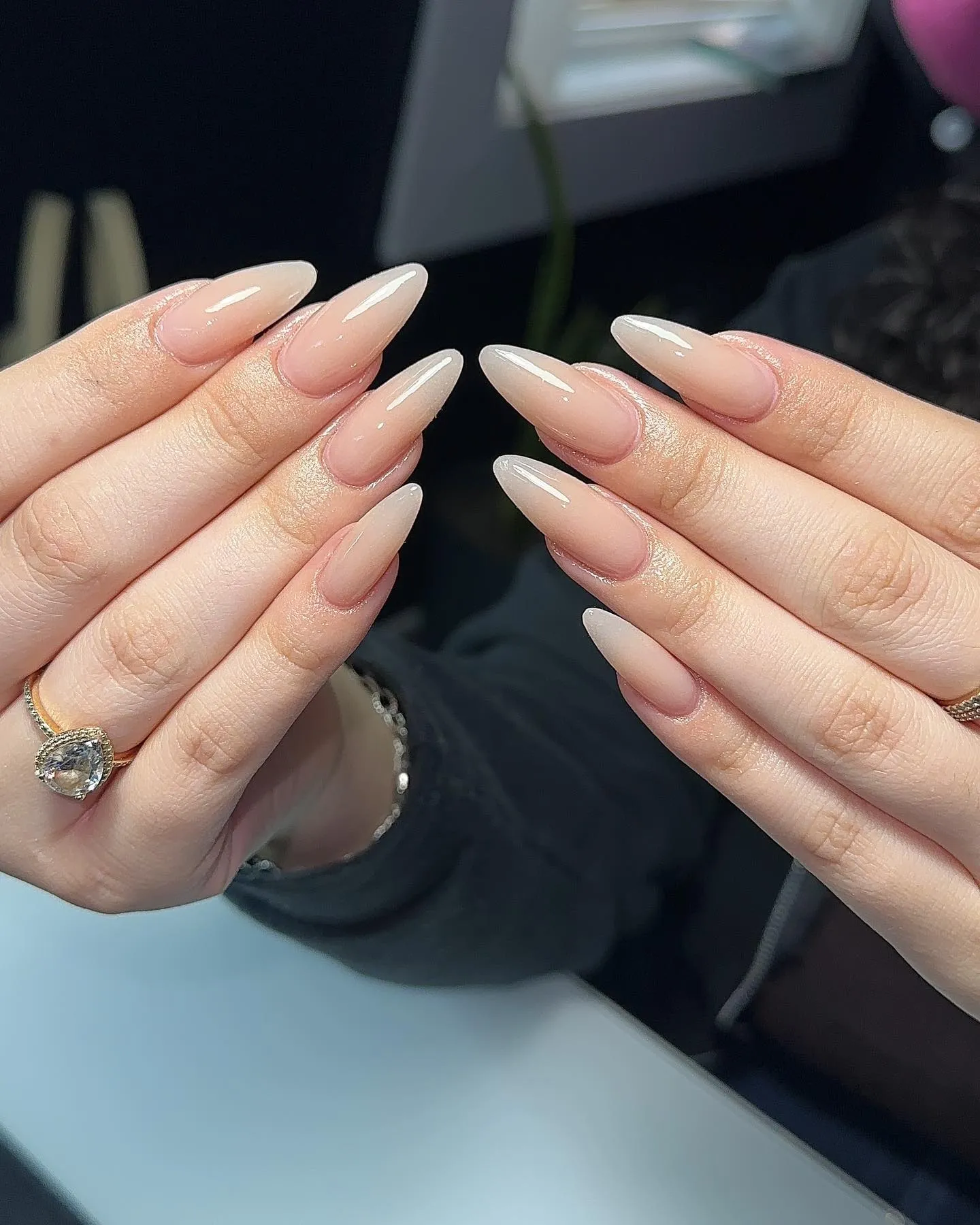 Nude Almond Nails with Glossy Finish