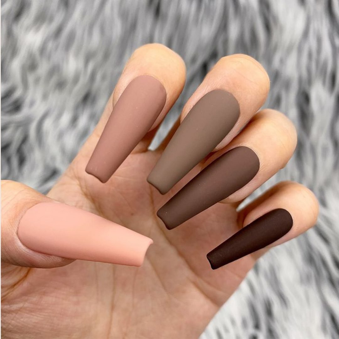 Matte Brown Coffin Nails