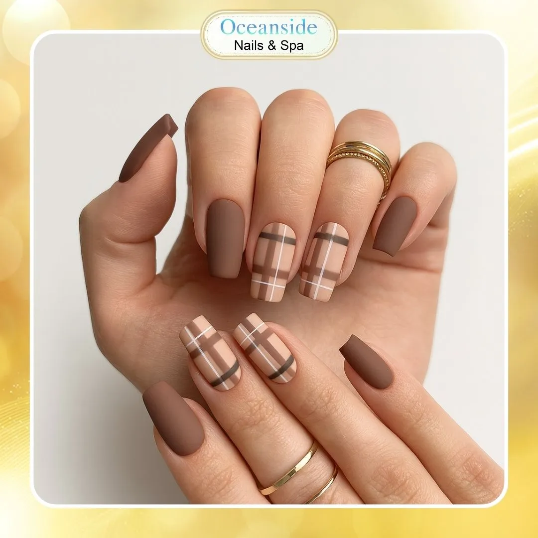 Checkerboard Brown Coffin Nails