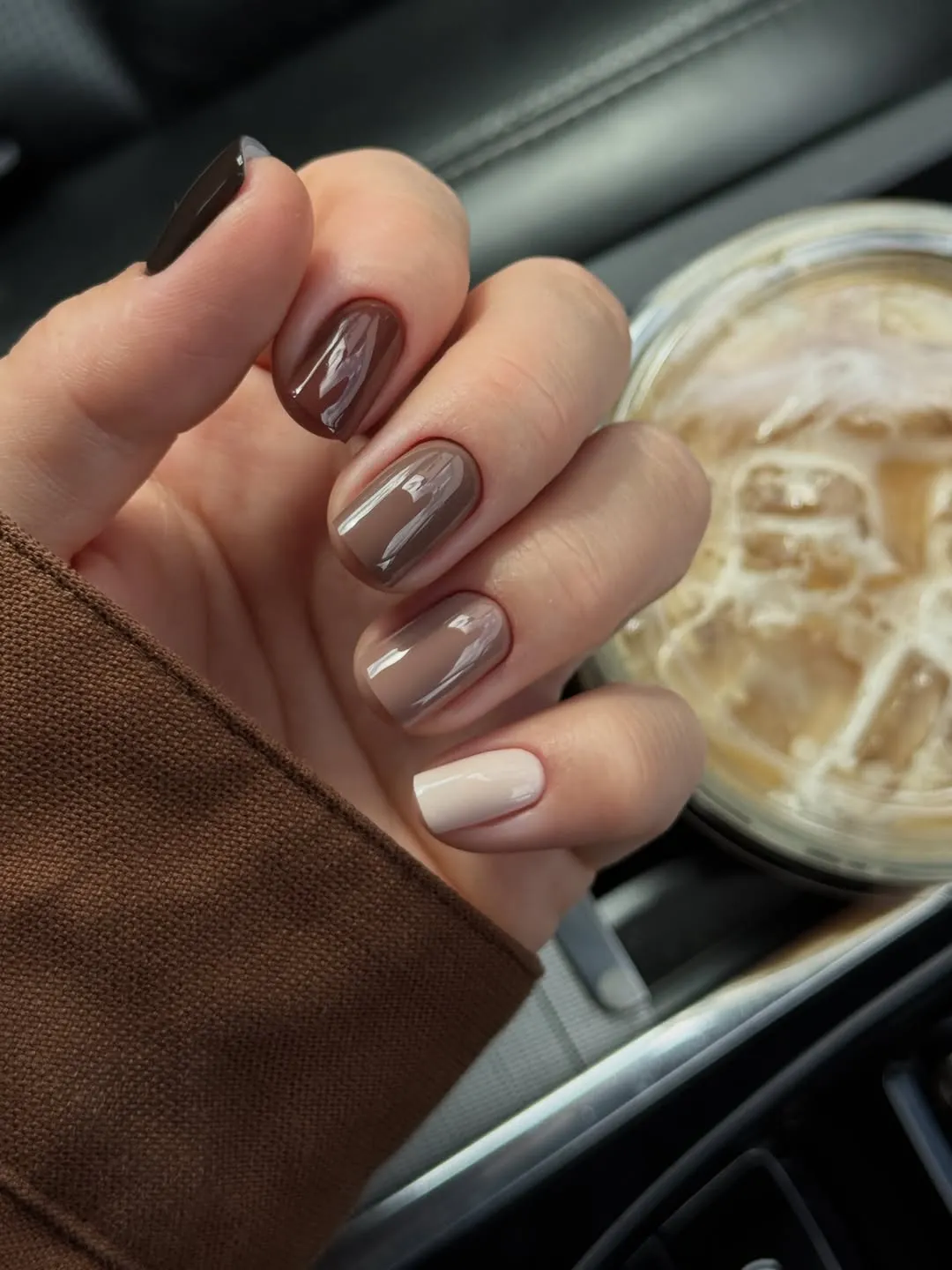 Light to Dark Brown Ombre Coffin Nails