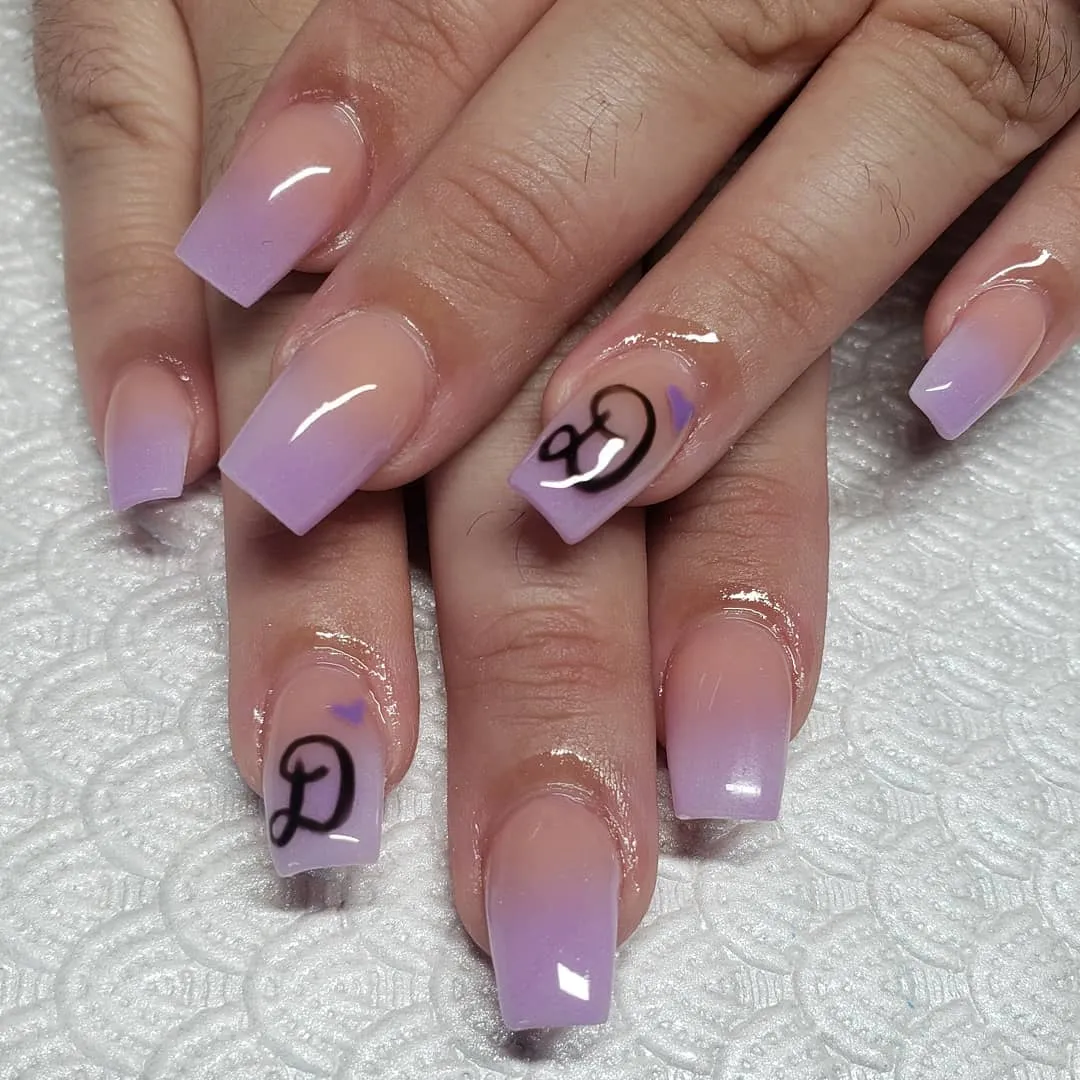 Purple and Nude Ombre Coffin Nails