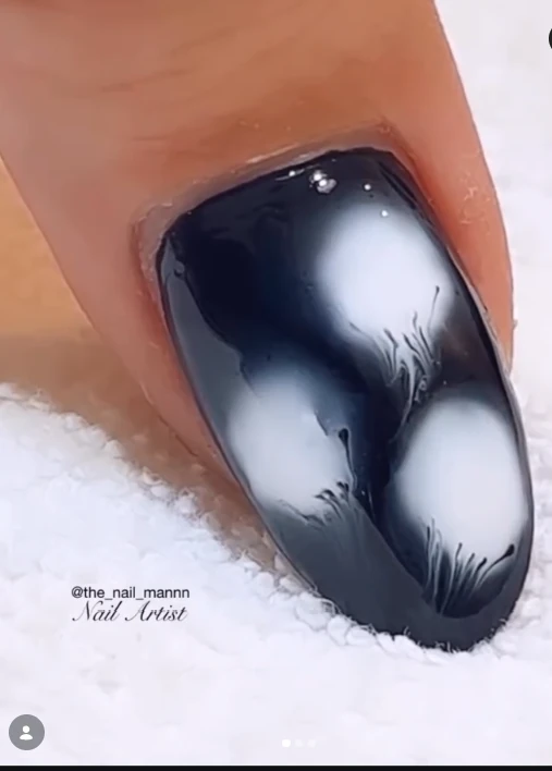 Black Almond Halloween Nails