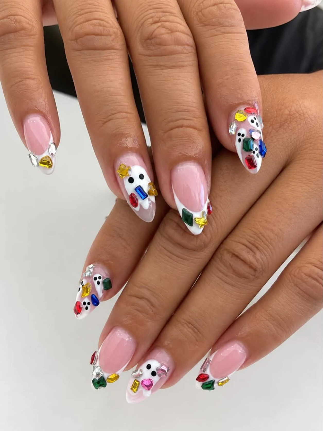 Halloween Confetti French Tip Short Nails