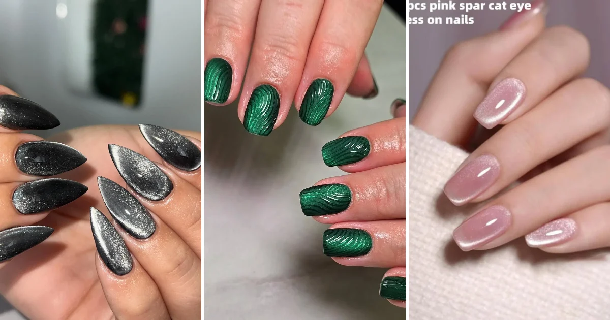 36 Cat-Eye Nail Designs: Magnetic, Velvet & Aura Ideas collage