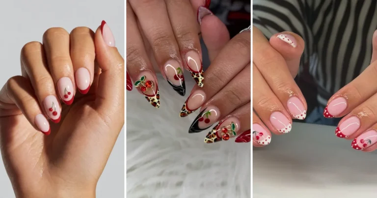 28 Cherry Nail Designs: Cute Fruit Art, Bows and French Tips collage