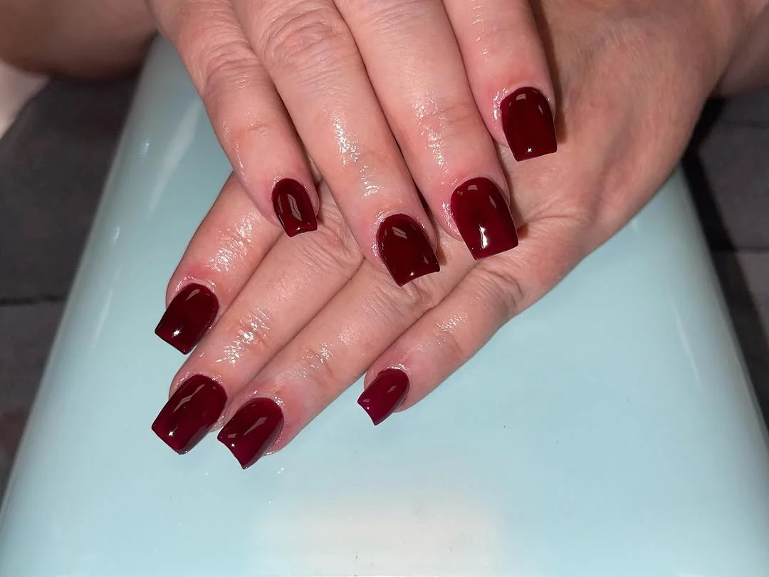 Burgundy Square nail design idea