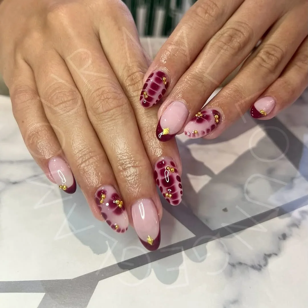 Burgundy Check Nail Design Burgundy Check nail design idea