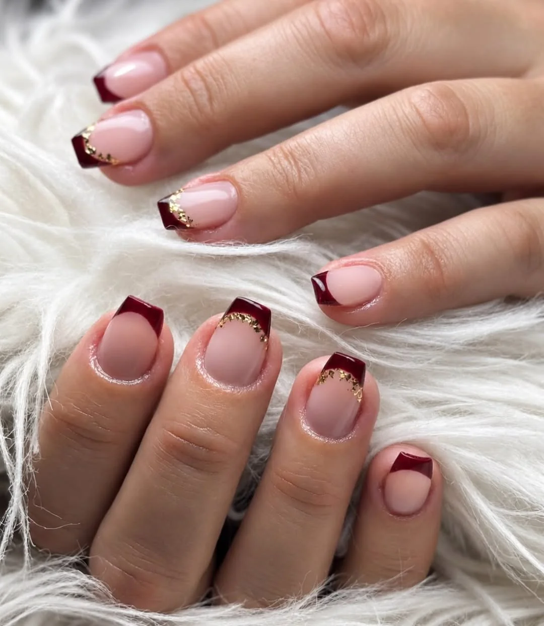 Burgundy Micro French nail design idea