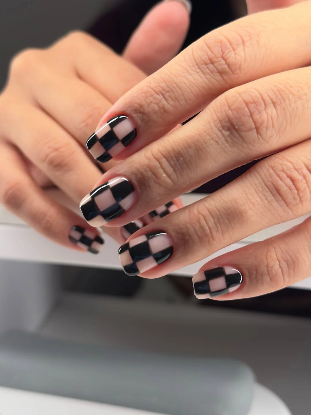 Bold Black Checker Nail Design Bold Black Checker nail design idea
