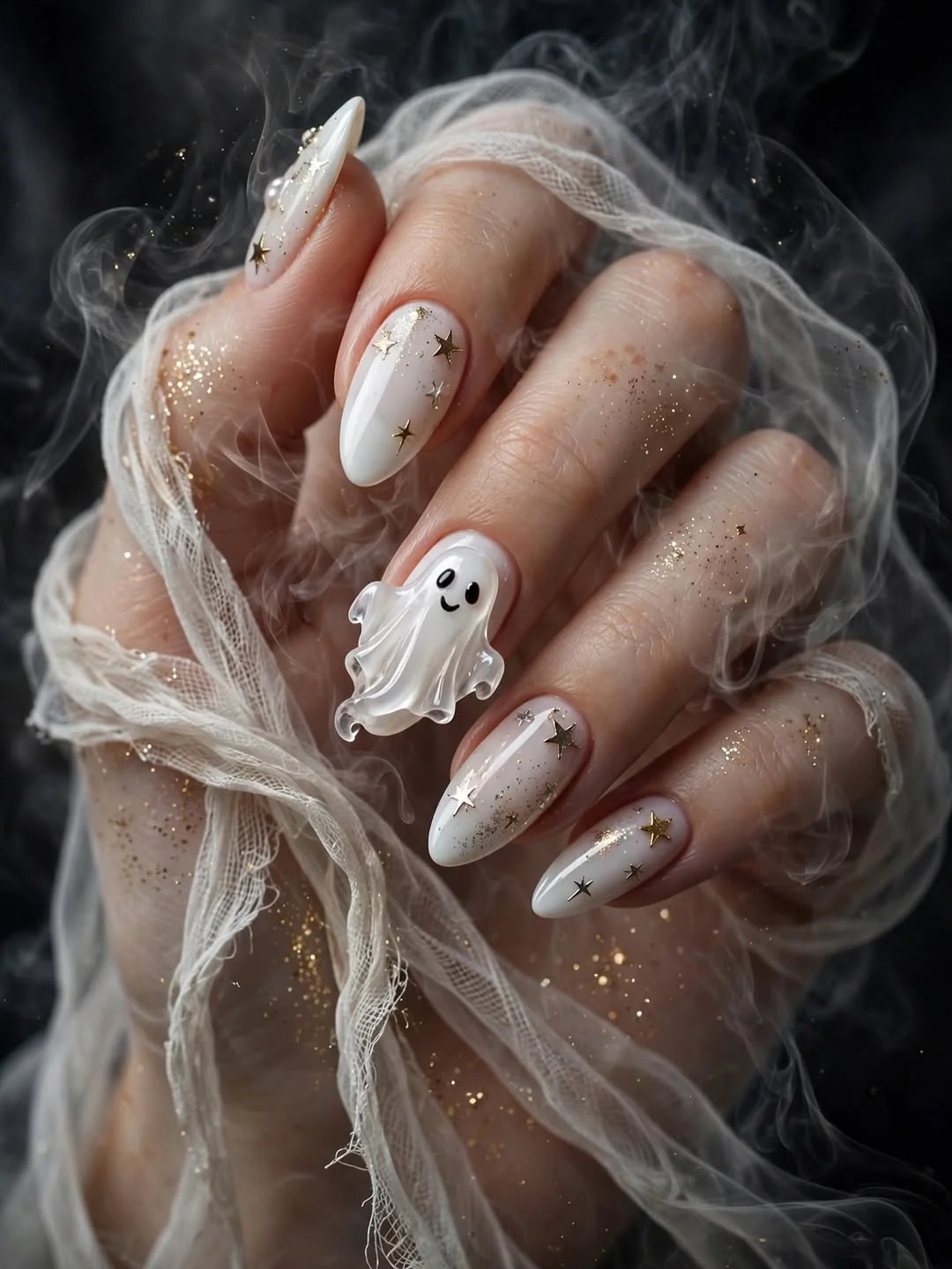 Ghostface Almond nail design: ghost white halloween almond