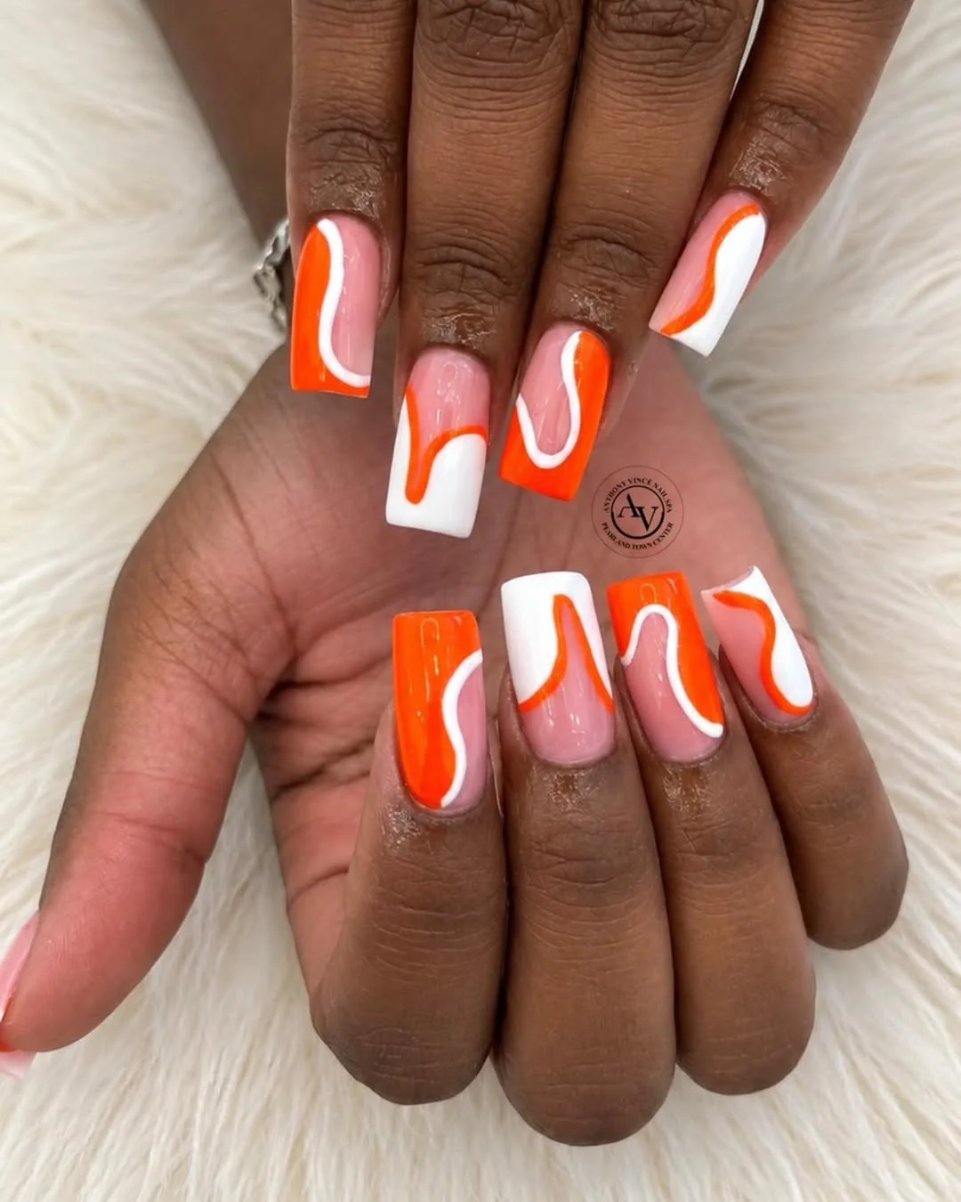 Orange Wave Swirl Nail Design Orange Wave Swirl nail design idea
