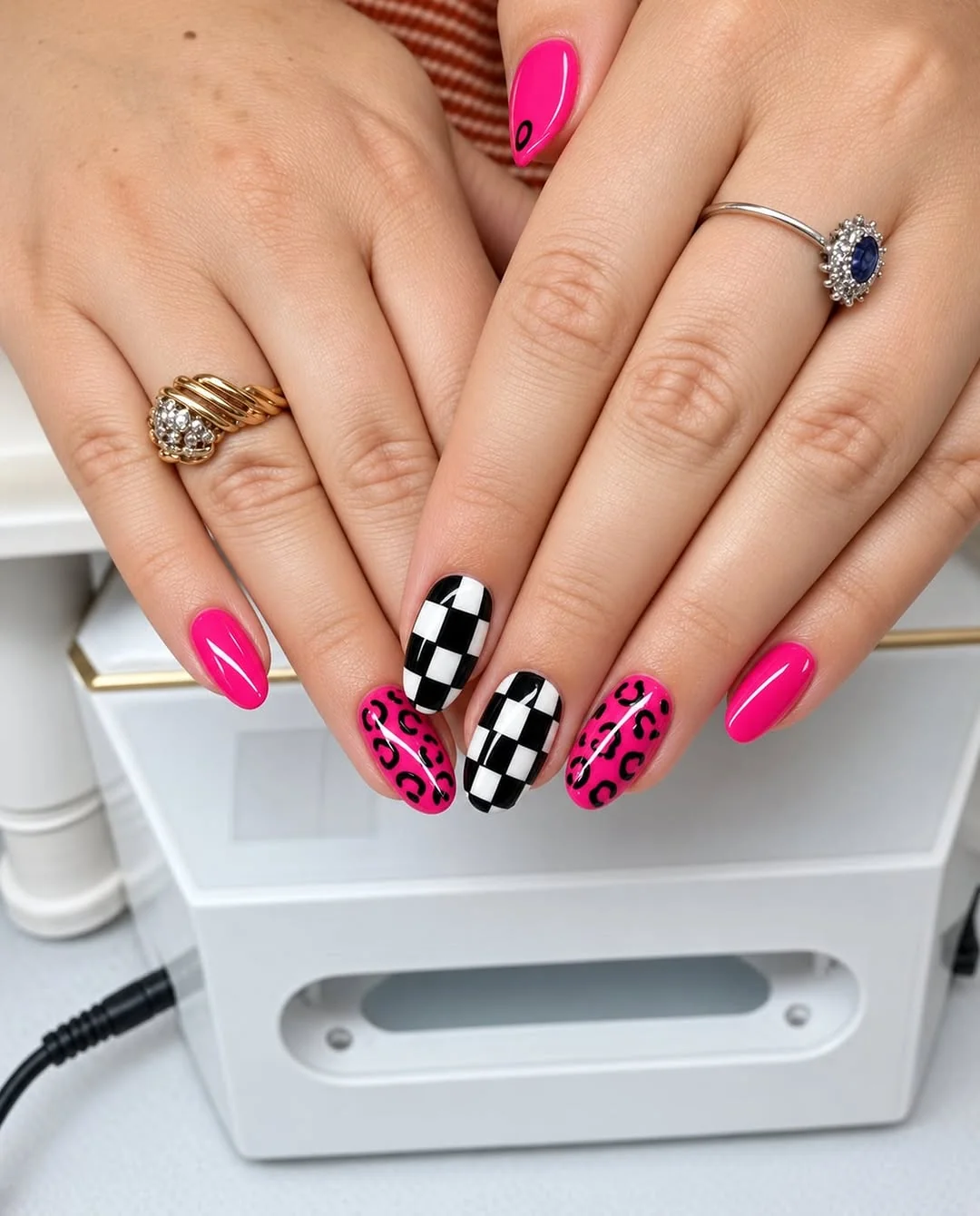 Pink Checker Mix Nail Design Pink Checker Mix nail design idea