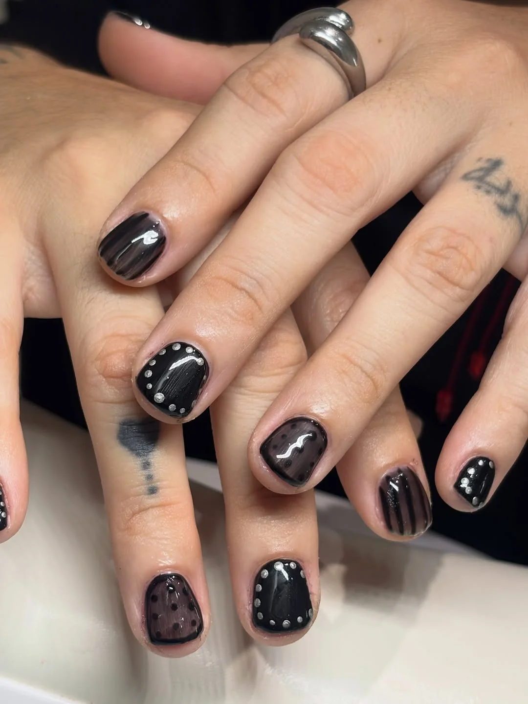 Black Studded Short nail design idea