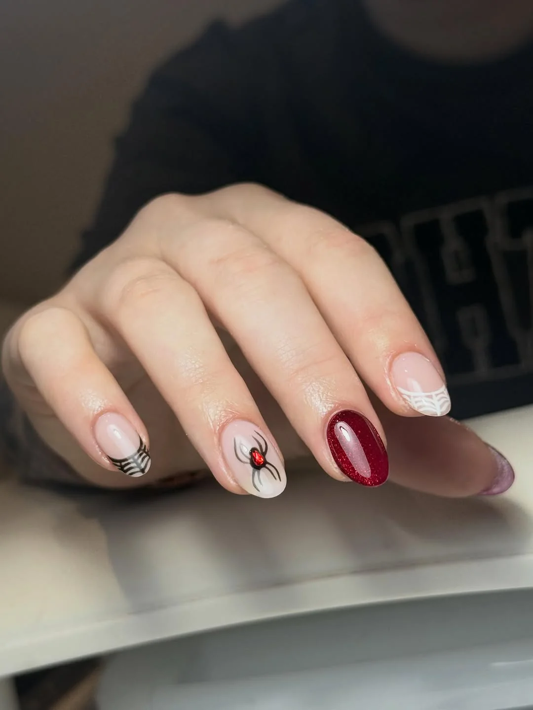 Subtle Web Red Nail Design Subtle Web Red nail design idea