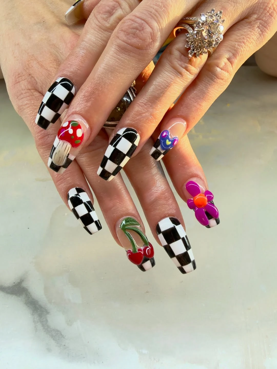 Black White Checker Nail Design Black White Checker nail design idea
