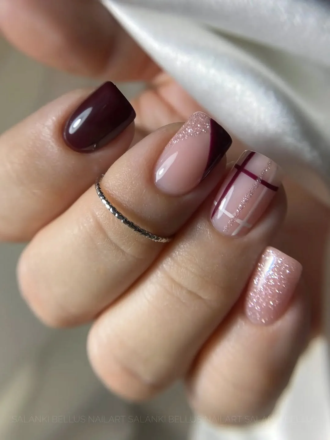 Burgundy Line Nude nail design idea