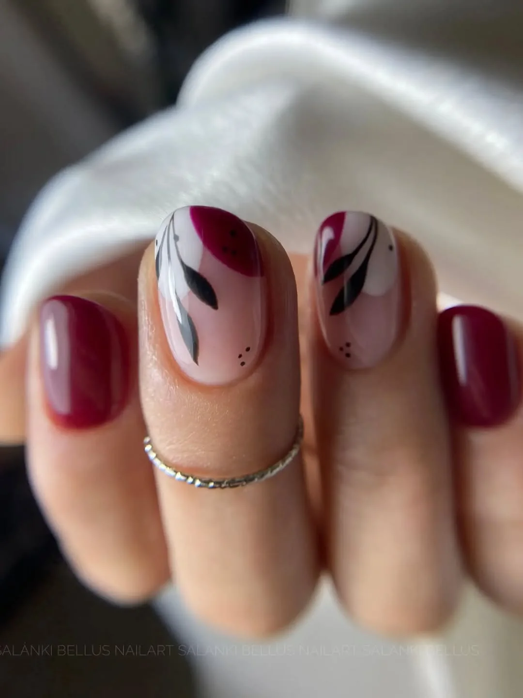 Burgundy Leaf Nail Design Burgundy Leaf nail design idea