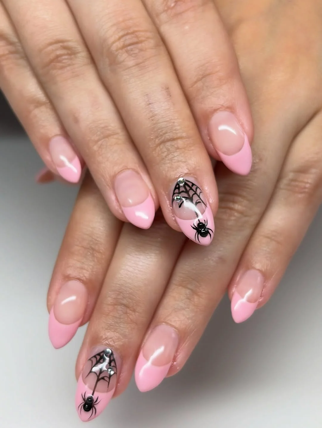 Pink Spider Accent Nail Design Pink Spider Accent nail design idea