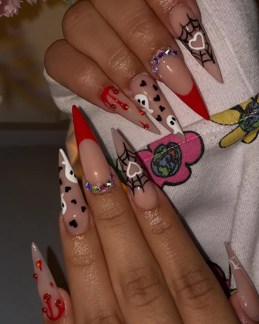 Halloween Red Black nail design idea
