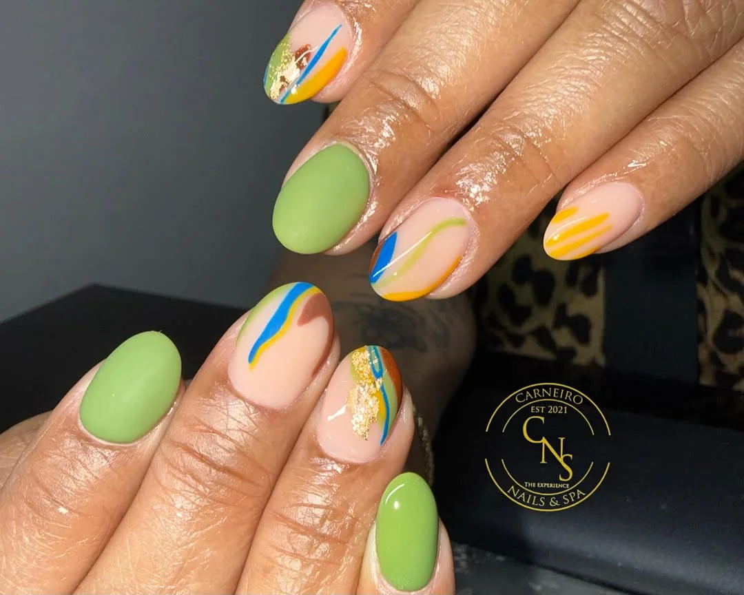 Green Orange Abstract Nail Design Green Orange Abstract nail design idea