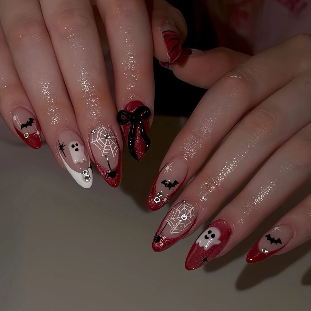 Bat Bow Red nail design idea