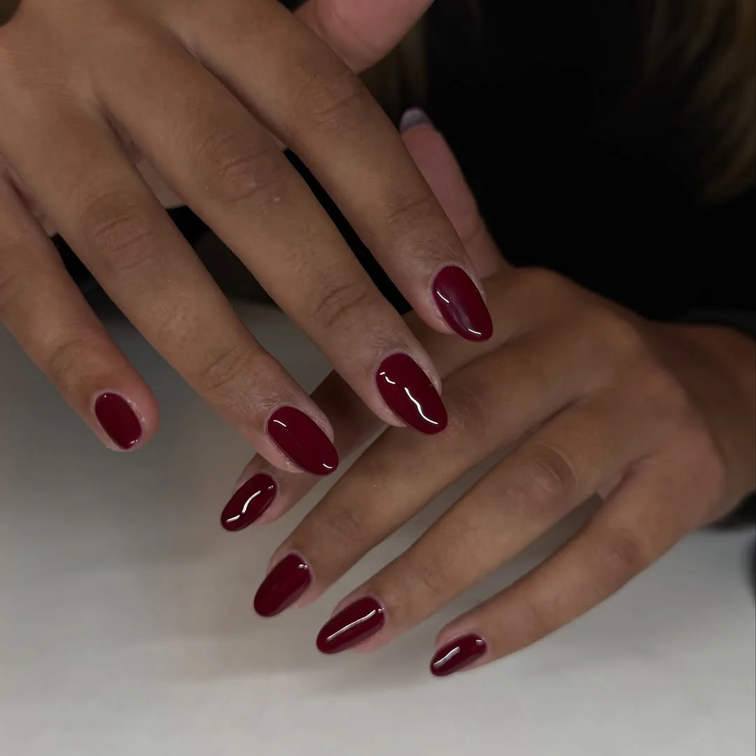 Wine Red Almond nail design idea