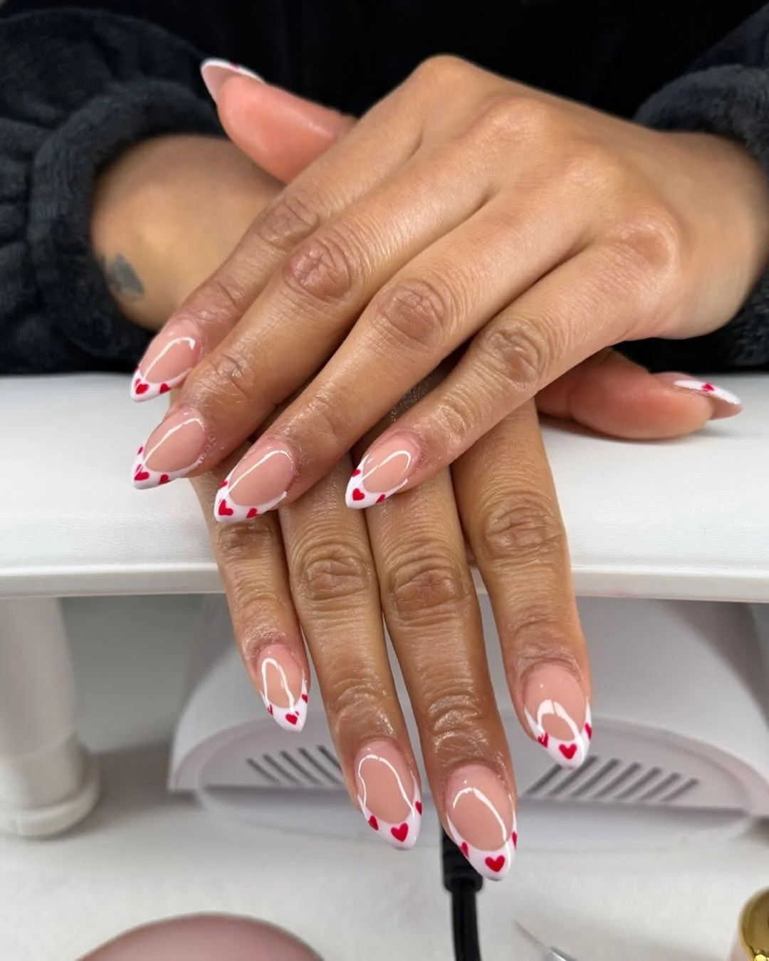 Pink Heart French nail design idea