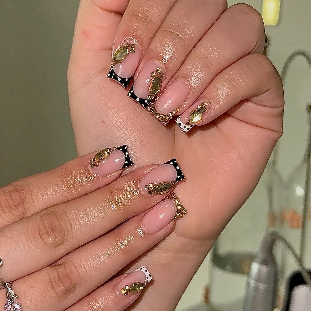 Black Gold French Nail Design Black Gold French nail design idea