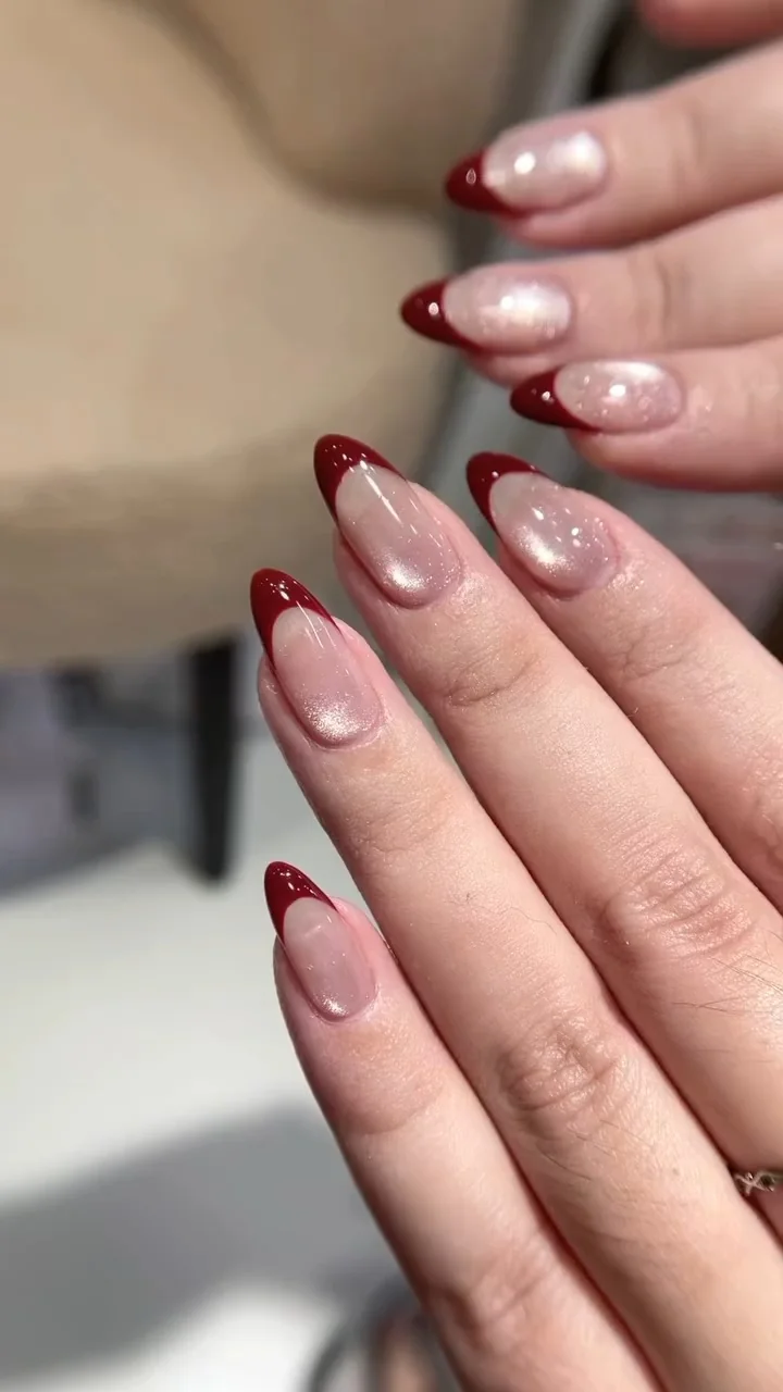 Burgundy Chrome French nail design: burgundy french tip chrome