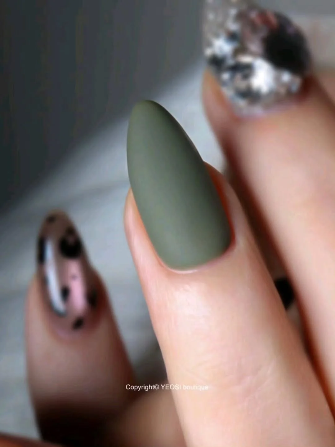Matte Olive Nail Design Matte Olive nail design idea