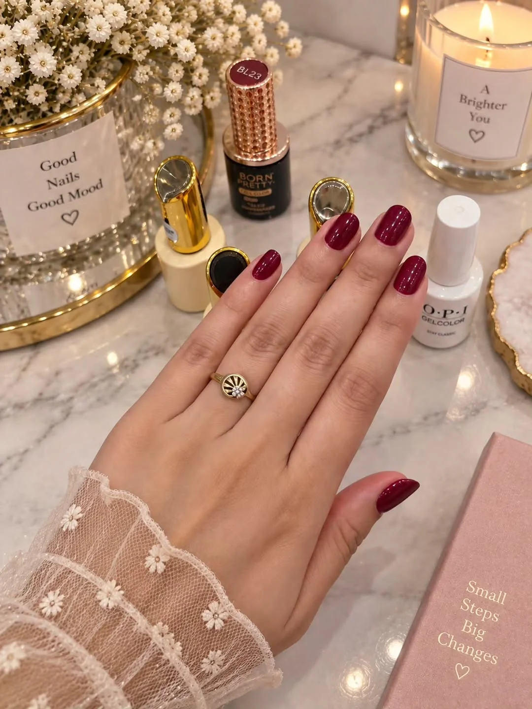 Burgundy Short Round Nail Design Burgundy Short Round nail design idea