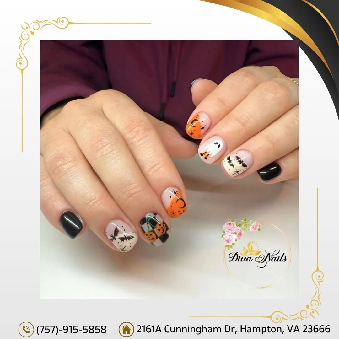 Bat Pumpkin Mix nail design idea