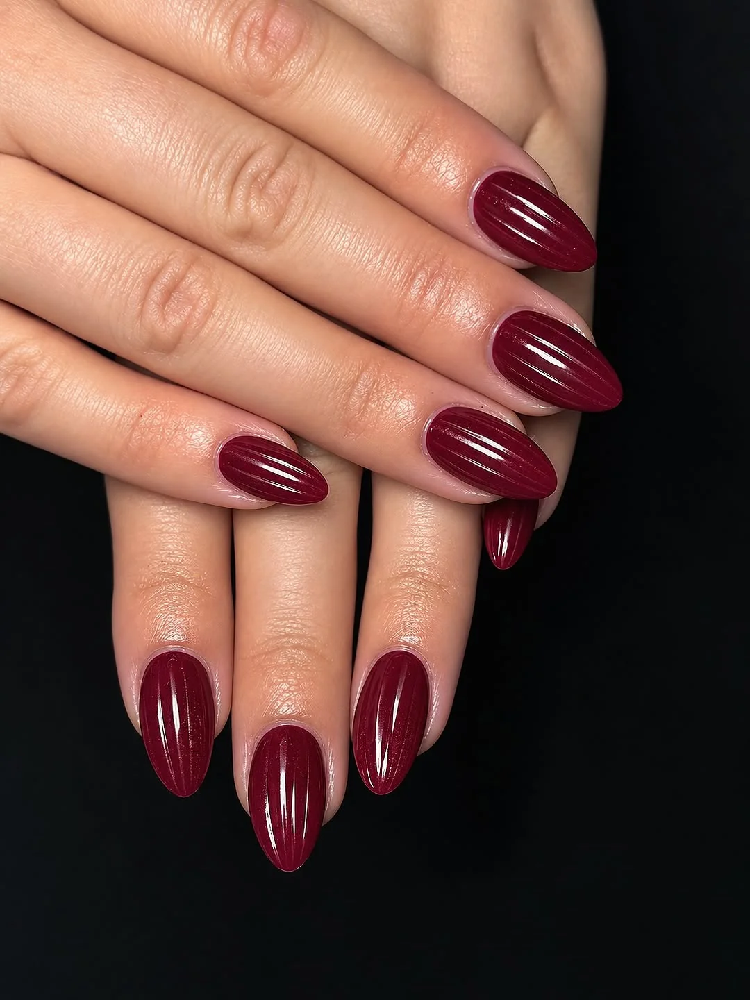 Burgundy Line Almond nail design idea