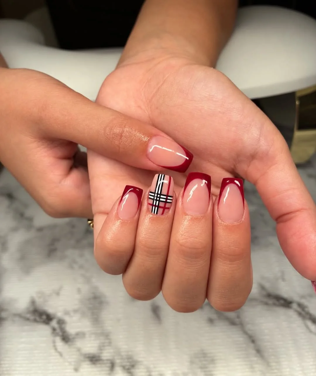 Red Plaid Short Nail Design Red Plaid Short nail design idea