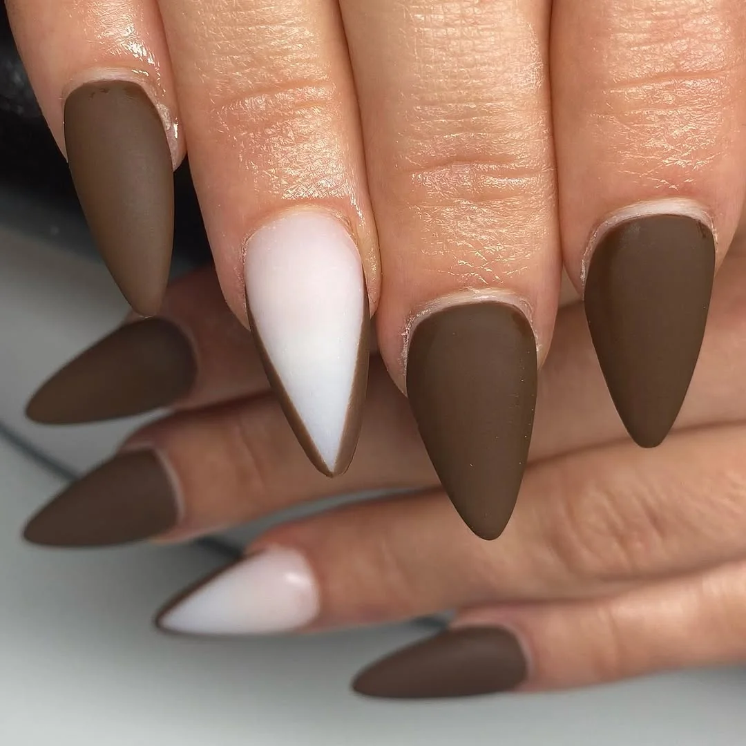 Matte Brown White Nail Design Matte Brown White nail design idea