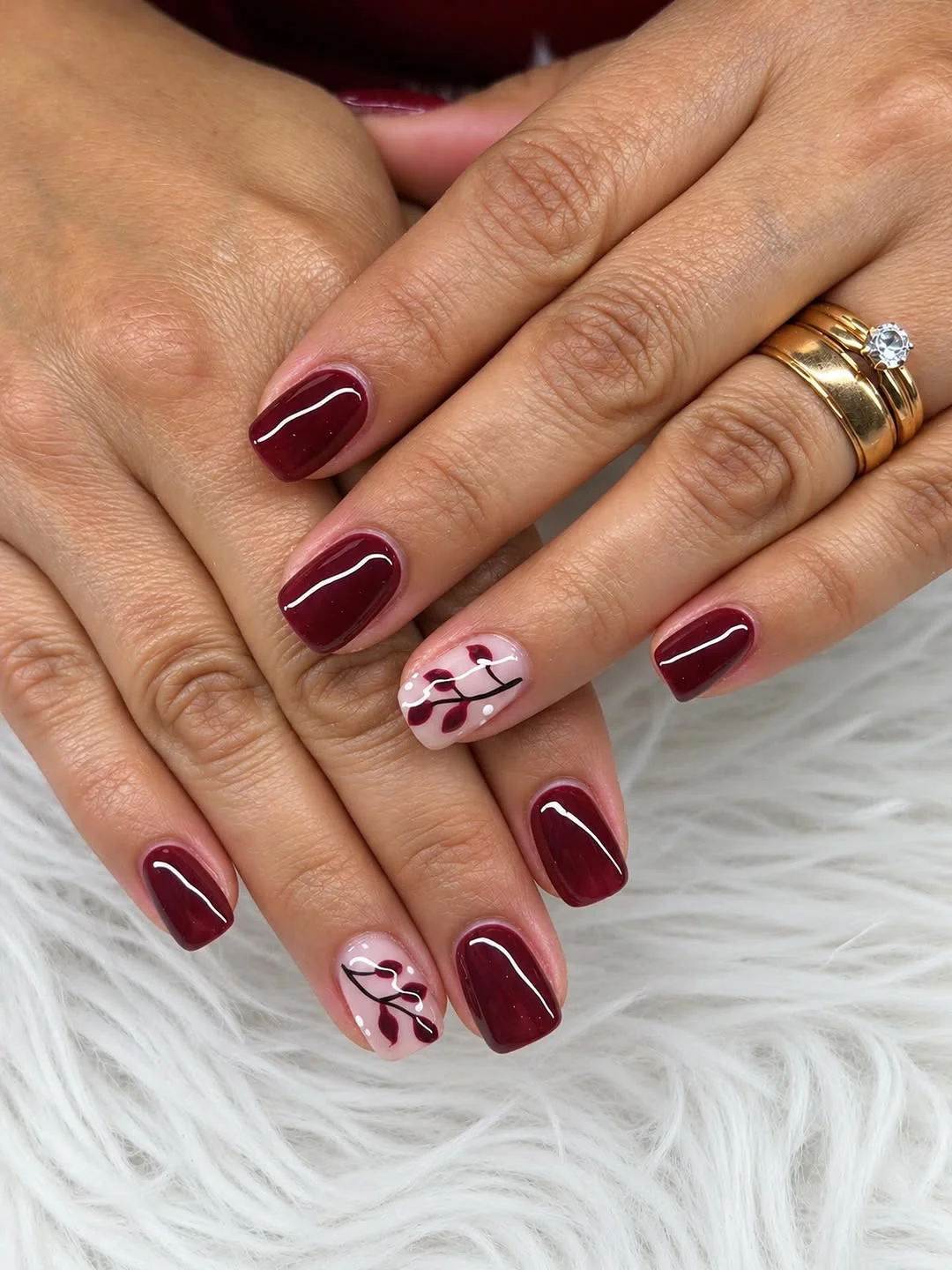 Matte Burgundy Nail Design Matte Burgundy nail design: burgundy short w floral accent