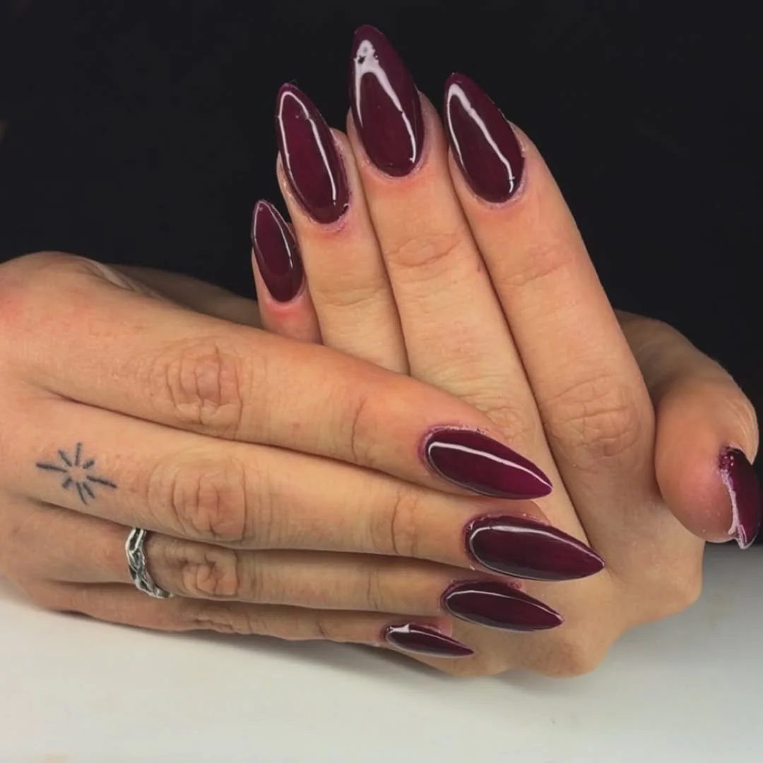 Burgundy Almond Nail Design Burgundy Almond nail design idea