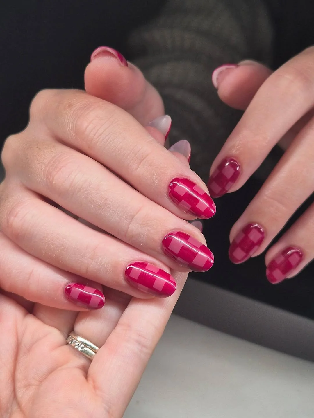 Pink Checker Hearts Nail Design Pink Checker Hearts nail design idea