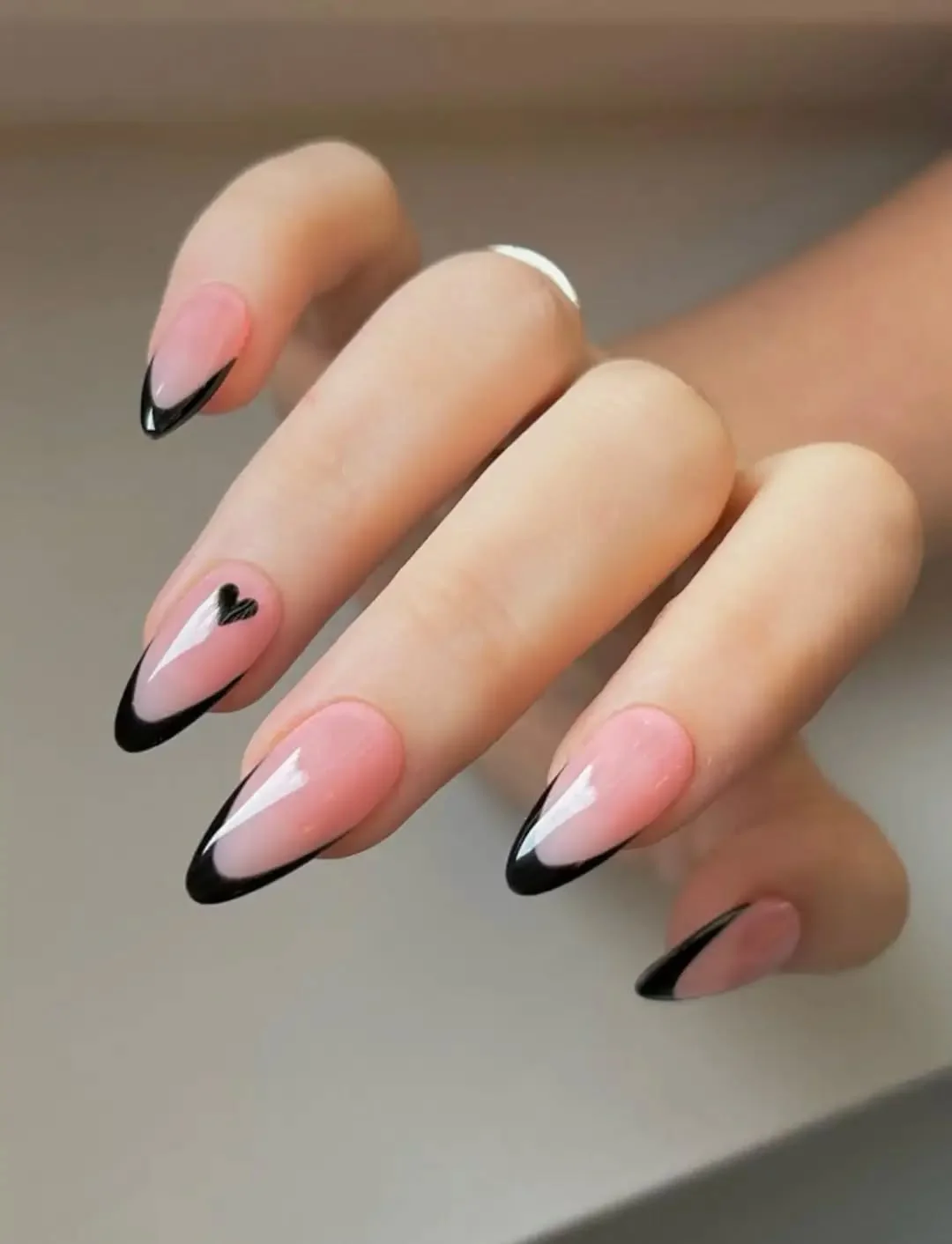 Black Heart French nail design idea