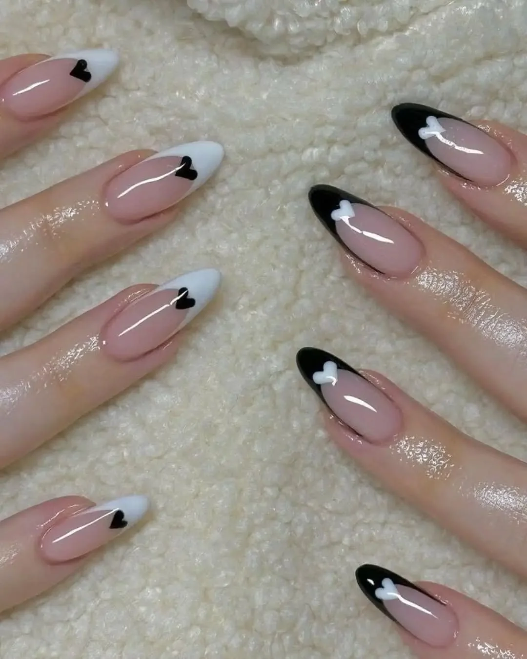 Black Tip Hearts nail design idea