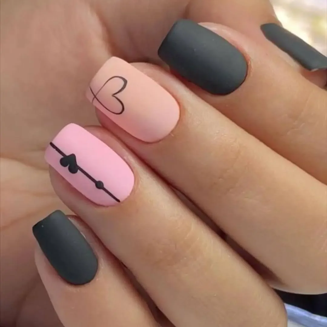 Matte Pink Gray Nail Design Matte Pink Gray nail design idea
