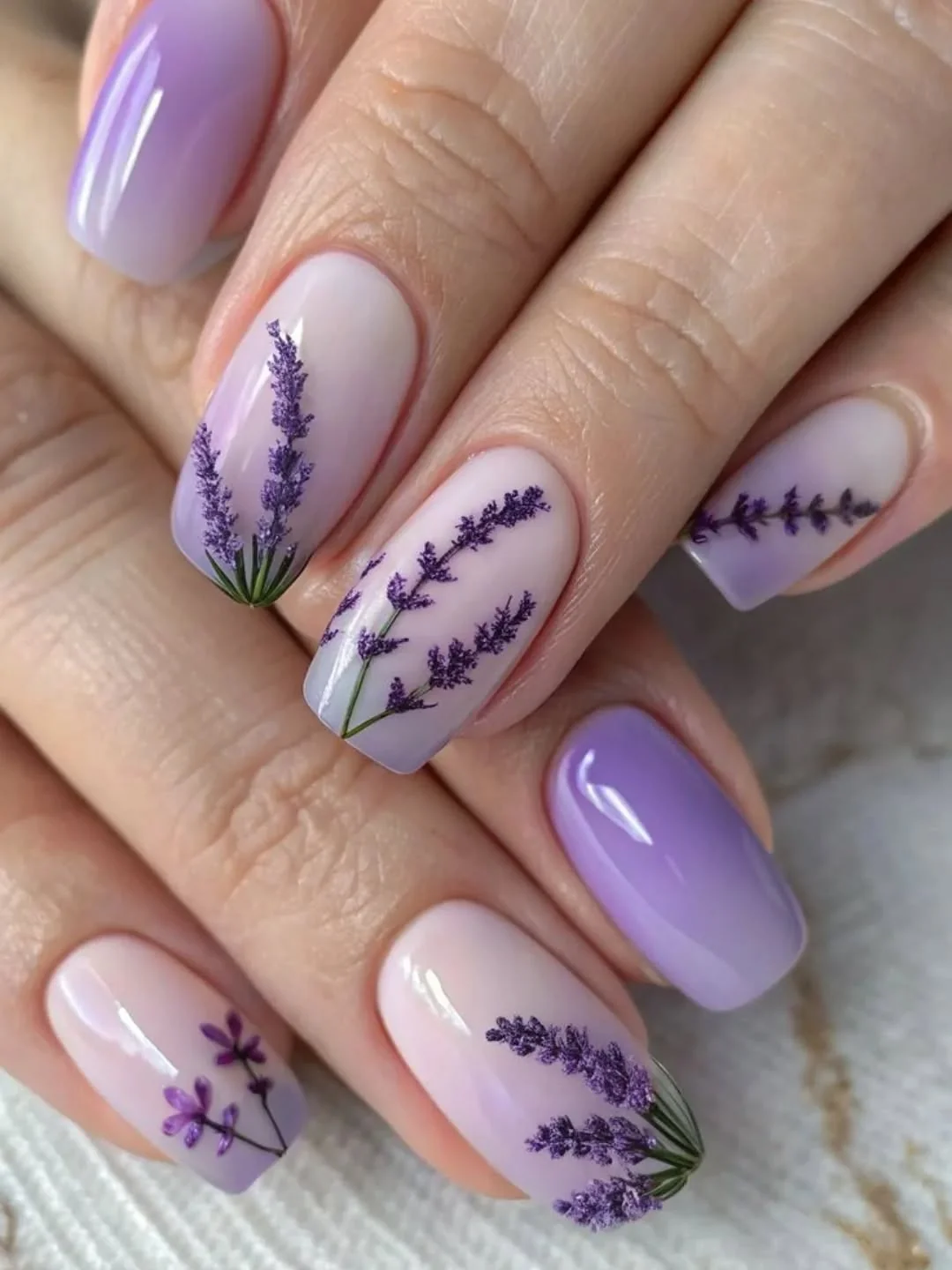 Painted Floral Art Nail Design Painted Floral Art nail design: lavender flower purple