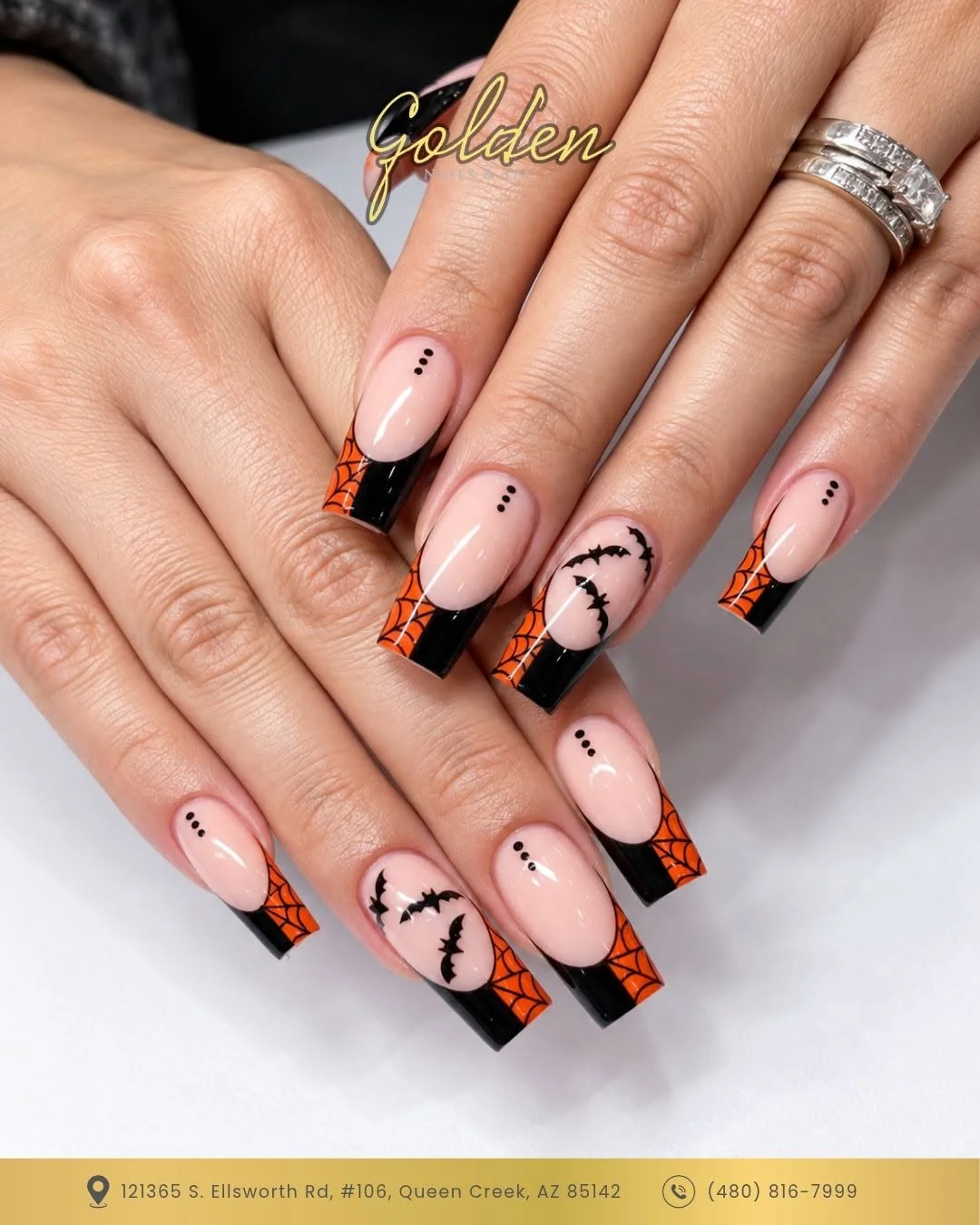 Orange Black Bats nail design idea