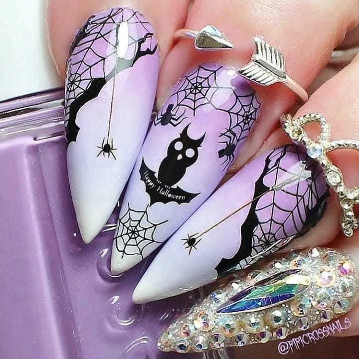 Lilac Bat Web nail design idea