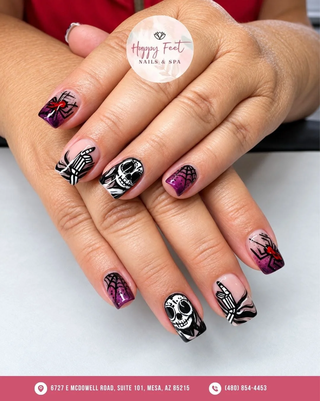 Skull Web Combo Nail Design Skull Web Combo nail design idea