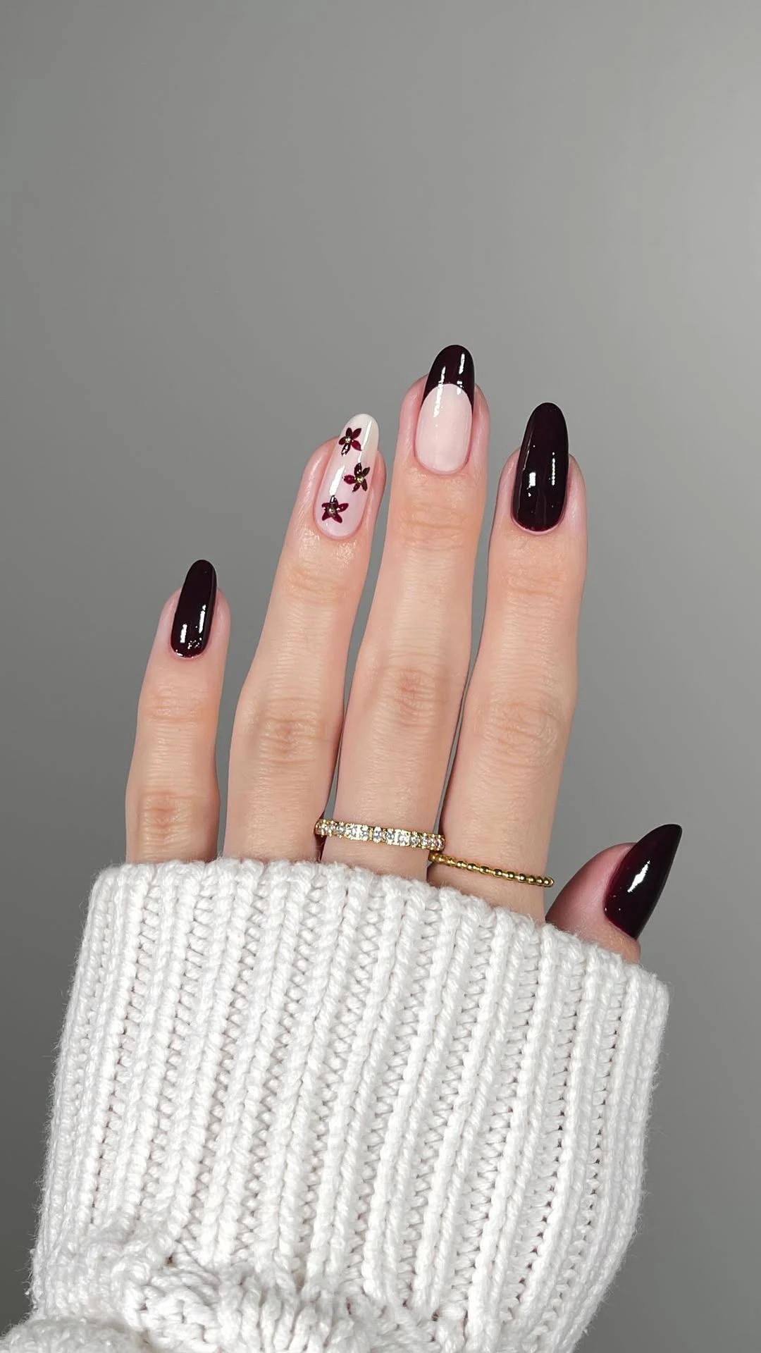 Burgundy Floral Art Nail Design Burgundy Floral Art nail design idea