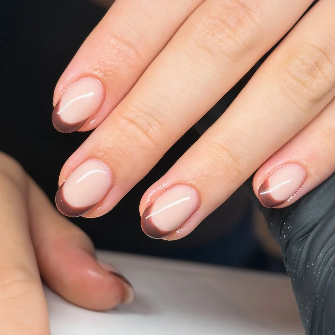Dark Brown French Nail Design Dark Brown French nail design idea